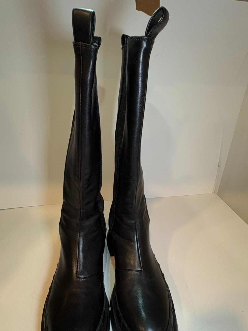 KURU Black Knee High Chunky Lug Sole Stretch Boots Women's Size 8 Edgy Platform - Picture 6 of 14
